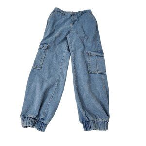 Ragged Priest Womens Cargo Jogger Jeans 28 Blue Tapered High-Rise Denim Boho